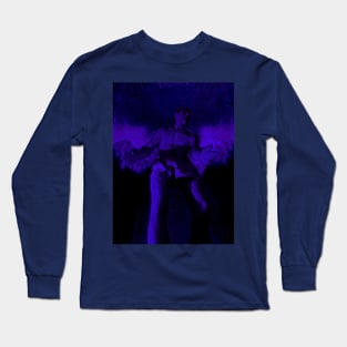 Portrait, digital collage and special processing. Angel in underpants in room. Astonishing. Dark blue. Long Sleeve T-Shirt